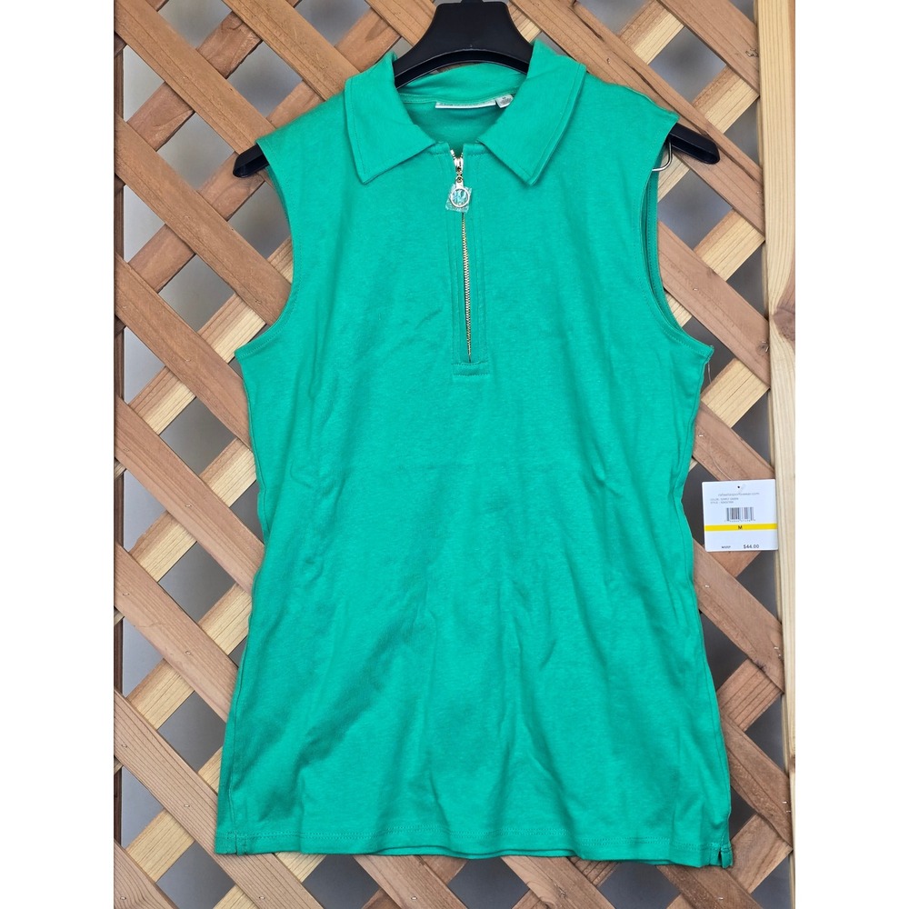 Rafaella Sleeveless Polo Shirt Womens Size M Green Quarter Zip - New